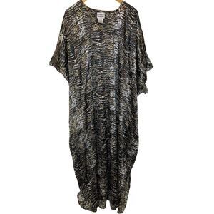 VTG Luxell Intimates Boho Animal Print Silky Long Mumu Nightgown House Dress OS